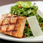Kale Salad with Jalapeno Mint Vinaigrette, with salmon added