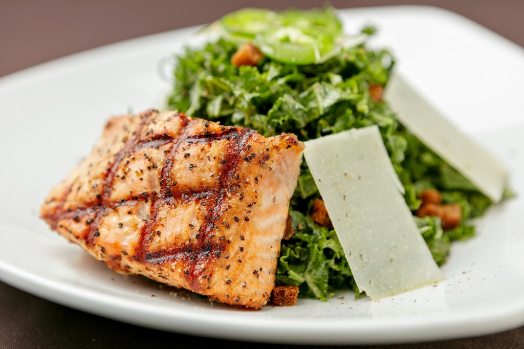 Kale Salad with Jalapeno Mint Vinaigrette, with salmon added