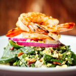 Spinach & Warm Bacon Vinaigrette Salad, with shrimp added