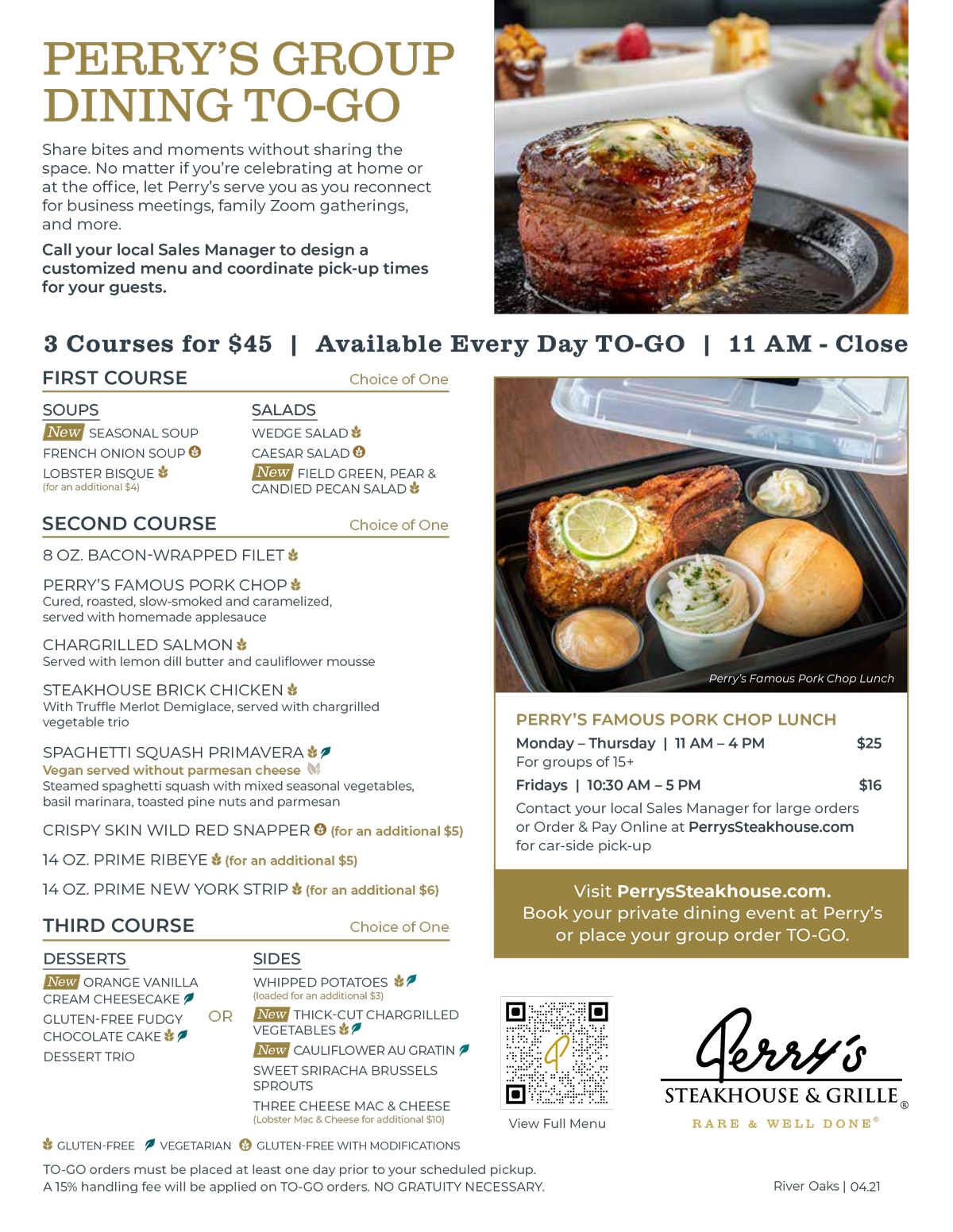 Group Dining ToGo Perry's Steakhouse & Grille