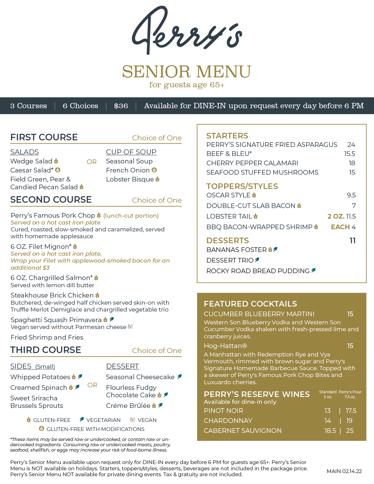 Senior Menu Perry's Steakhouse & Grille